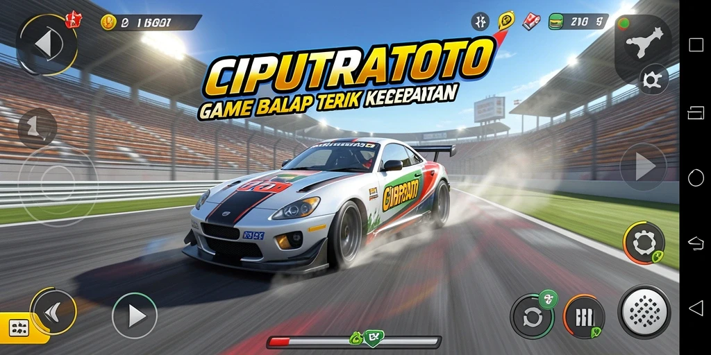 Tampilan gameplay seru dalam CIPUTRATOTO saat balapan di trek.