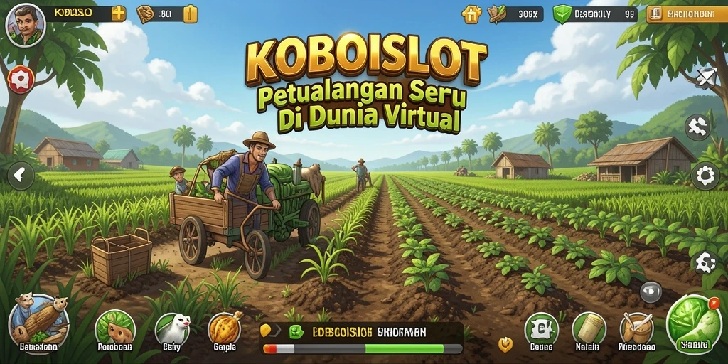 Screenshot gameplay KOBOISLOT menampilkan kebun yang subur dan interaksi dengan pemain lain.