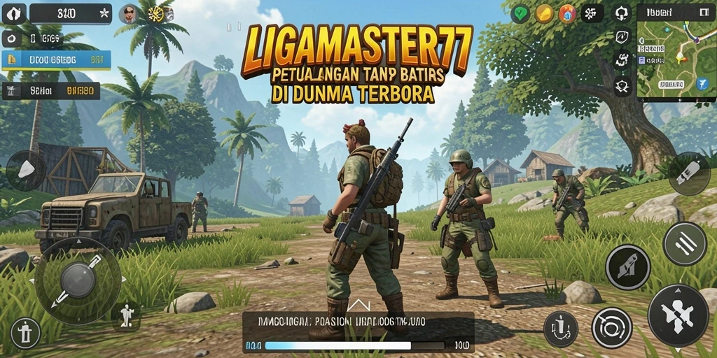 Screenshot LIGAMASTER77 menampilkan pemain menjelajahi dunia terbuka yang indah.