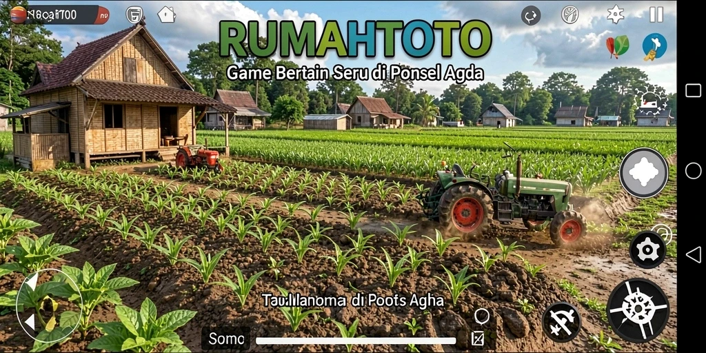 Tampilan gameplay seru RUMAHTOTO dengan aktivitas bertani.