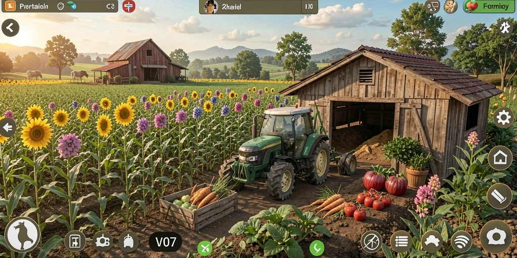 Gameplay V07 yang seru dan menarik di dunia pertanian.